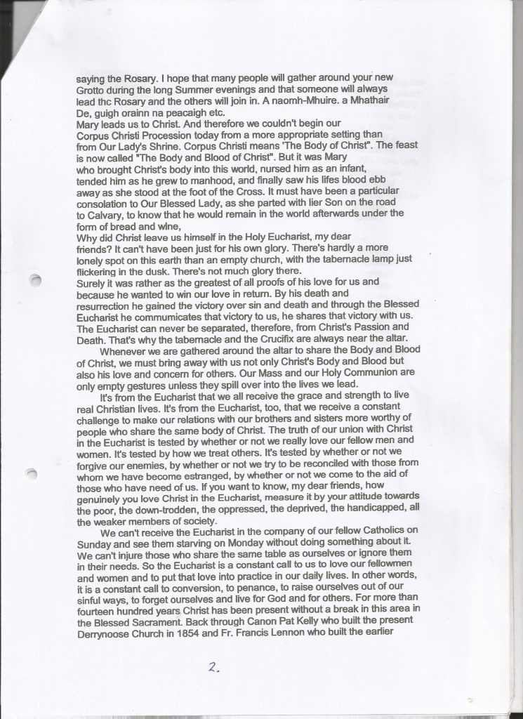 Cardinal Tomas O Fiaich Page 2 Holy Well Derrynoose 18th Jul